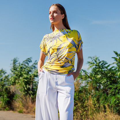 Side Ruched Boat Neck Top - Sunlit Palm - Final Sale | Clara Sunwoo