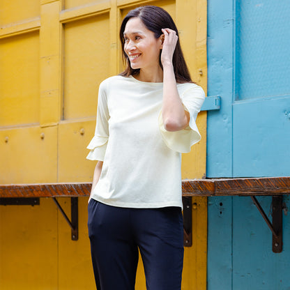 Peach Knit - Tulip Cuff Back Tie Top - Yellow - Final Sale! | Clara Sunwoo