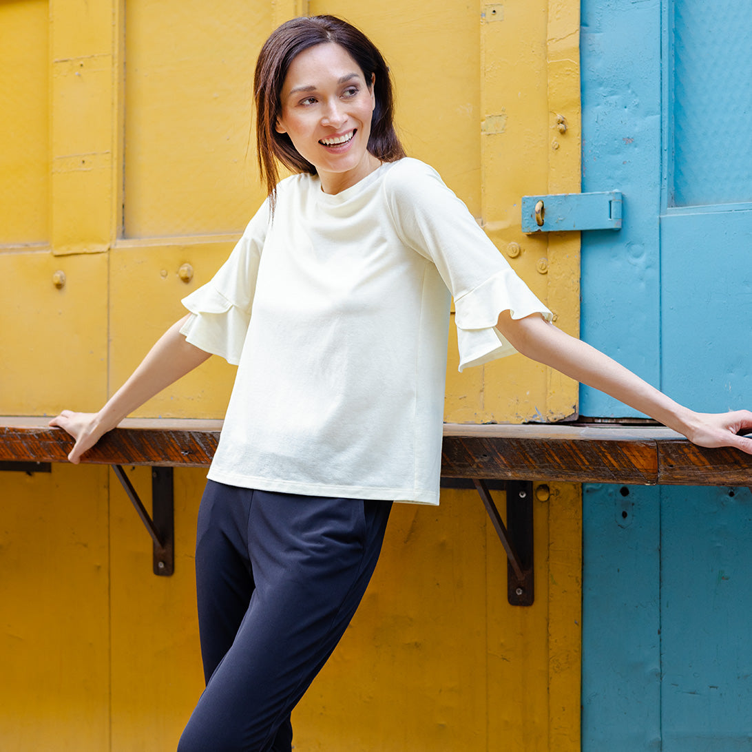 Peach Knit - Tulip Cuff Back Tie Top - Yellow - Final Sale! | Clara Sunwoo