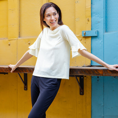 Peach Knit - Tulip Cuff Back Tie Top - Yellow - Final Sale! | Clara Sunwoo