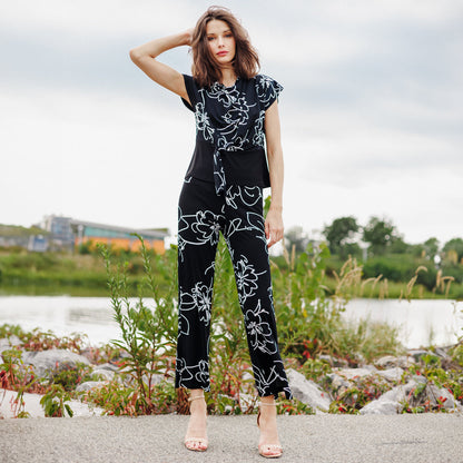 Crepe Knit - Drape Neck Loop Front Top - Blossom Sketch - Final Sale | Clara Sunwoo