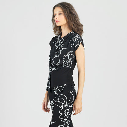 Crepe Knit - Drape Neck Loop Front Top - Blossom Sketch - Final Sale | Clara Sunwoo