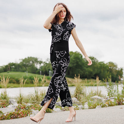Crepe Knit - Drape Neck Loop Front Top - Blossom Sketch - Final Sale | Clara Sunwoo