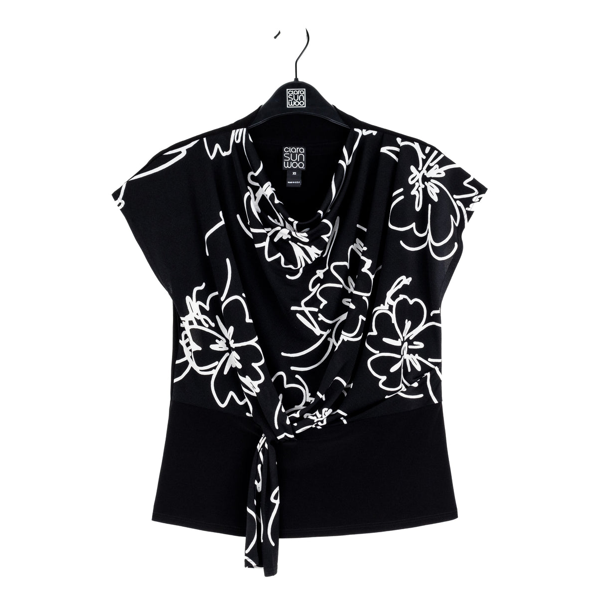 Crepe Knit - Drape Neck Loop Front Top - Blossom Sketch - Final Sale | Clara Sunwoo
