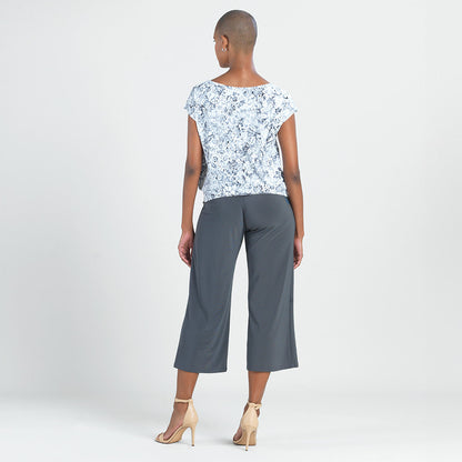 Textured Cap Sleeve Tie Hem Top - Floral Rain-Grey - Final Sale | Clara Sunwoo