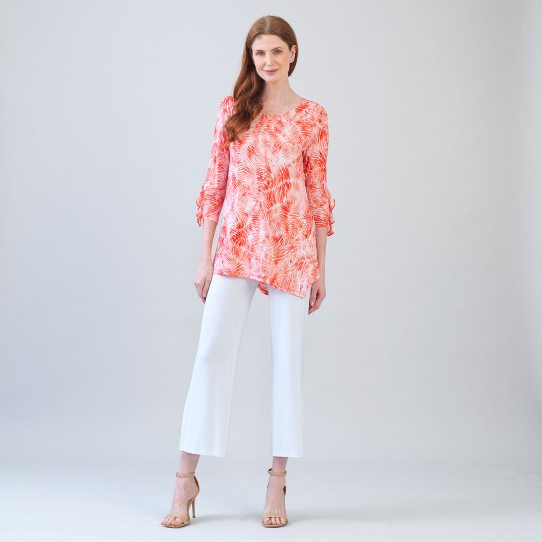 Light Knit - Flutter Cuff Angle Vent Tunic - Palm Branch-Coral - Final Sale! | Clara Sunwoo