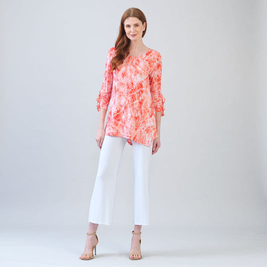 Light Knit - Flutter Cuff Angle Vent Tunic - Palm Branch-Coral - Final Sale! | Clara Sunwoo