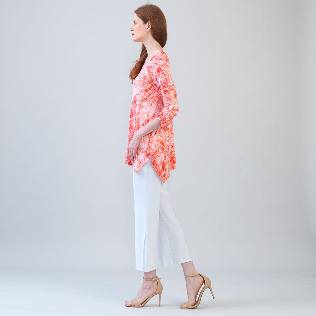 Light Knit - Flutter Cuff Angle Vent Tunic - Palm Branch-Coral - Final Sale! | Clara Sunwoo