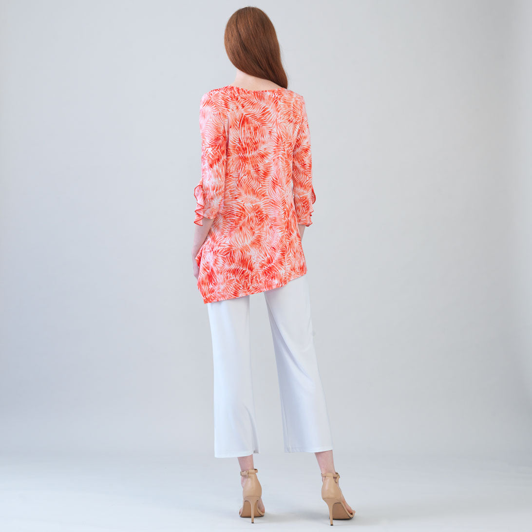 Light Knit - Flutter Cuff Angle Vent Tunic - Palm Branch-Coral - Final Sale! | Clara Sunwoo
