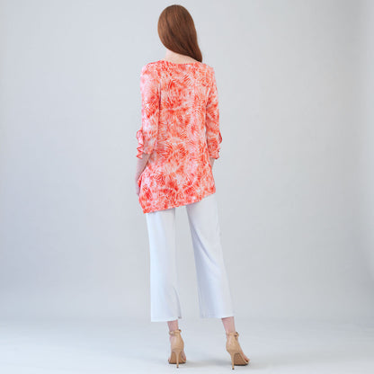 Light Knit - Flutter Cuff Angle Vent Tunic - Palm Branch-Coral - Final Sale! | Clara Sunwoo