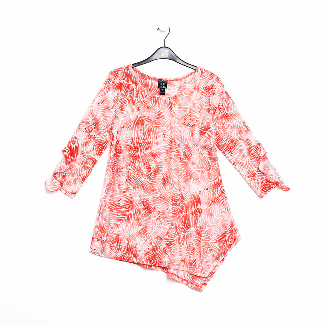 Light Knit - Flutter Cuff Angle Vent Tunic - Palm Branch-Coral - Final Sale! | Clara Sunwoo