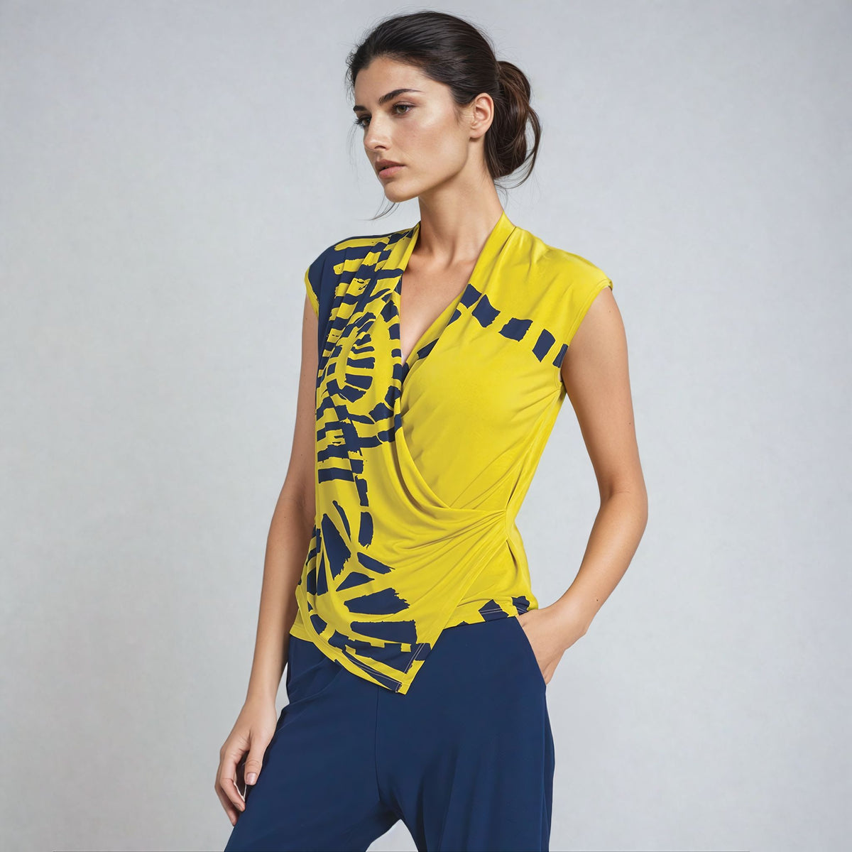 Crossover Faux Wrap Top - Track Line - Final Sale | Clara Sunwoo