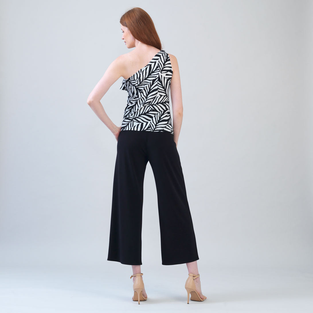 Ribbon One Shoulder Ruffle Neckline Top - Leaf Stripe - Final Sale! | Clara Sunwoo