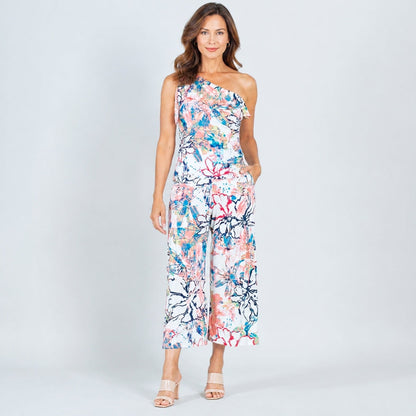 Butter Knit - Ribbon One Shoulder Ruffle Neckline Top - Water Floral - Final Sale! | Clara Sunwoo
