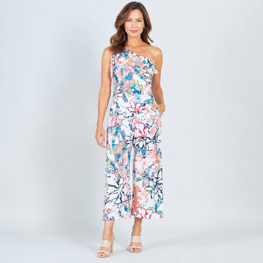Butter Knit - Ribbon One Shoulder Ruffle Neckline Top - Water Floral - Final Sale! | Clara Sunwoo