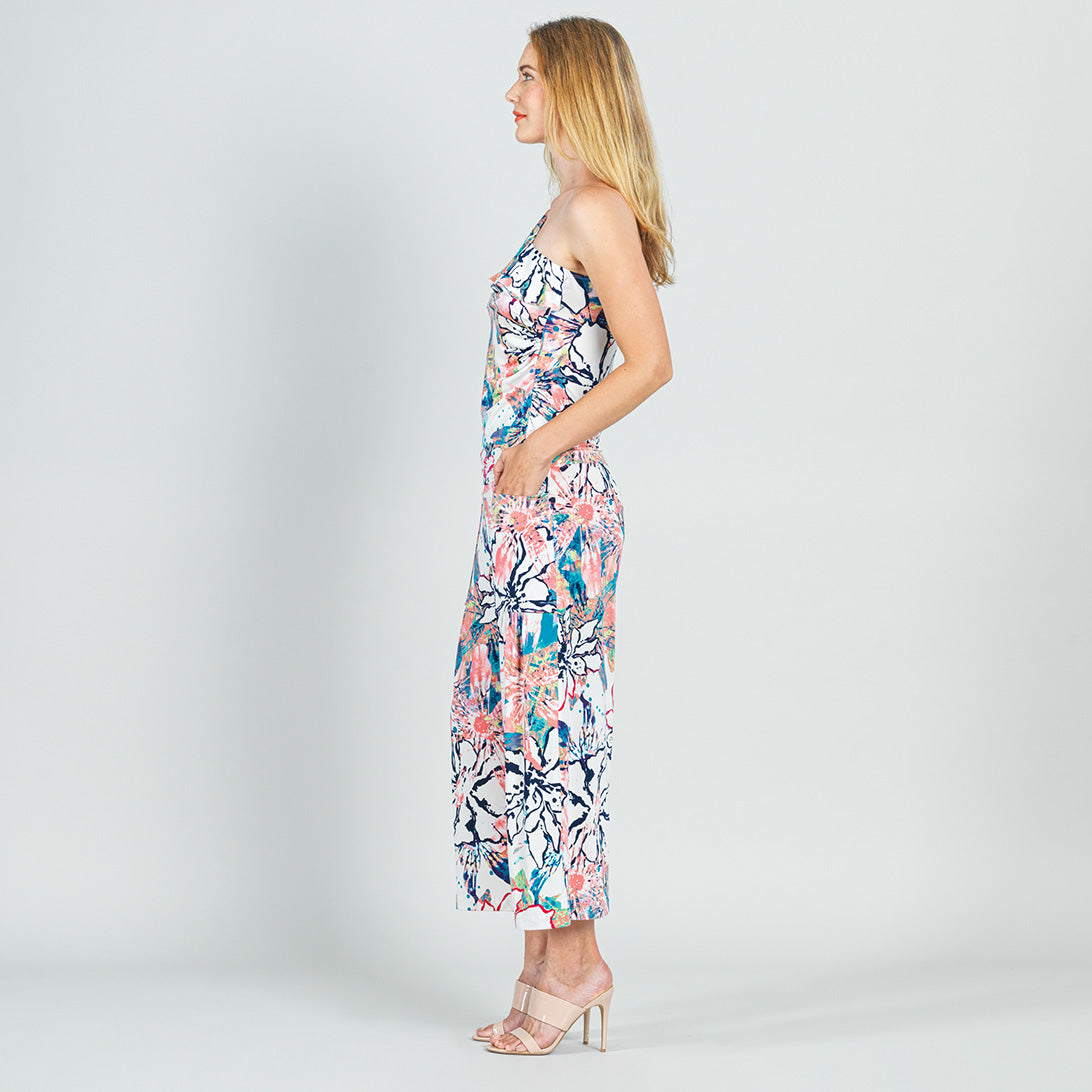 Butter Knit - Ribbon One Shoulder Ruffle Neckline Top - Water Floral - Final Sale! | Clara Sunwoo