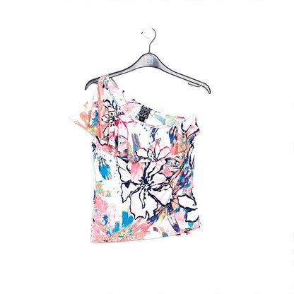 Butter Knit - Ribbon One Shoulder Ruffle Neckline Top - Water Floral - Final Sale! | Clara Sunwoo