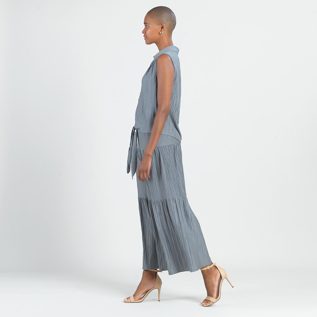 Soft Pleat Knit - Sleeveless Button Down Tie Hem Top - Olive - Final Sale! | Clara Sunwoo