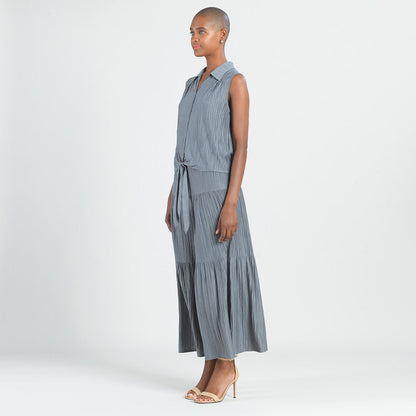 Soft Pleat Knit - Sleeveless Button Down Tie Hem Top - Olive - Final Sale! | Clara Sunwoo