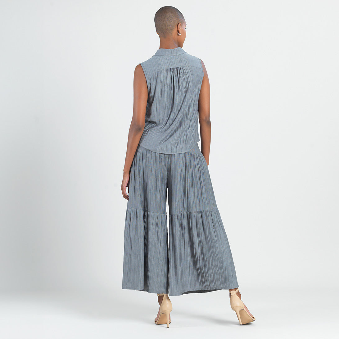 Soft Pleat Knit - Sleeveless Button Down Tie Hem Top - Olive - Final Sale! | Clara Sunwoo