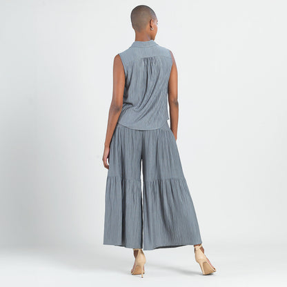 Soft Pleat Knit - Sleeveless Button Down Tie Hem Top - Olive - Final Sale! | Clara Sunwoo