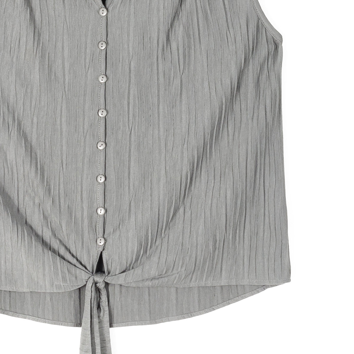 Soft Pleat Knit - Sleeveless Button Down Tie Hem Top - Olive - Final Sale! | Clara Sunwoo