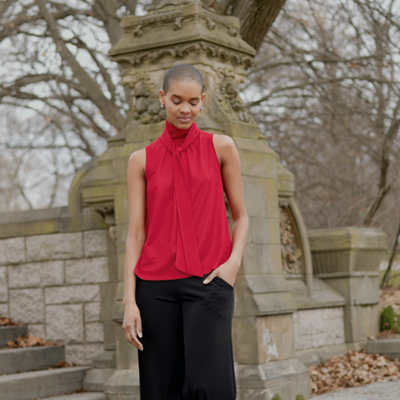 Glimmer Speck - Mock Neck-Tie Detail Top - Red - Final Sale! | Clara Sunwoo