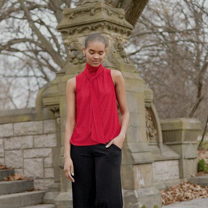 Glimmer Speck - Mock Neck-Tie Detail Top - Red - Final Sale! | Clara Sunwoo