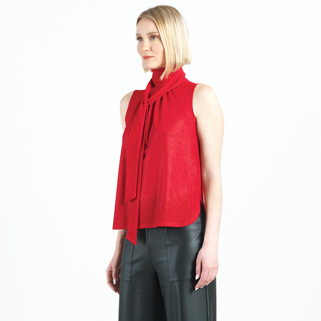 Glimmer Speck - Mock Neck-Tie Detail Top - Red - Final Sale! | Clara Sunwoo