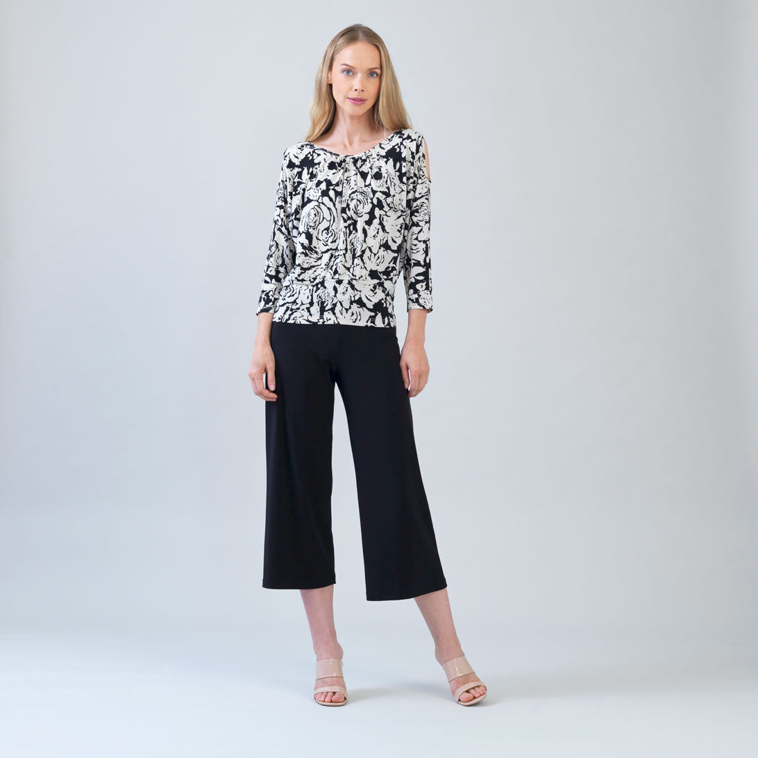 Open Shoulder Blouson Waist Top - Abstract Rose - Final Sale | Clara Sunwoo