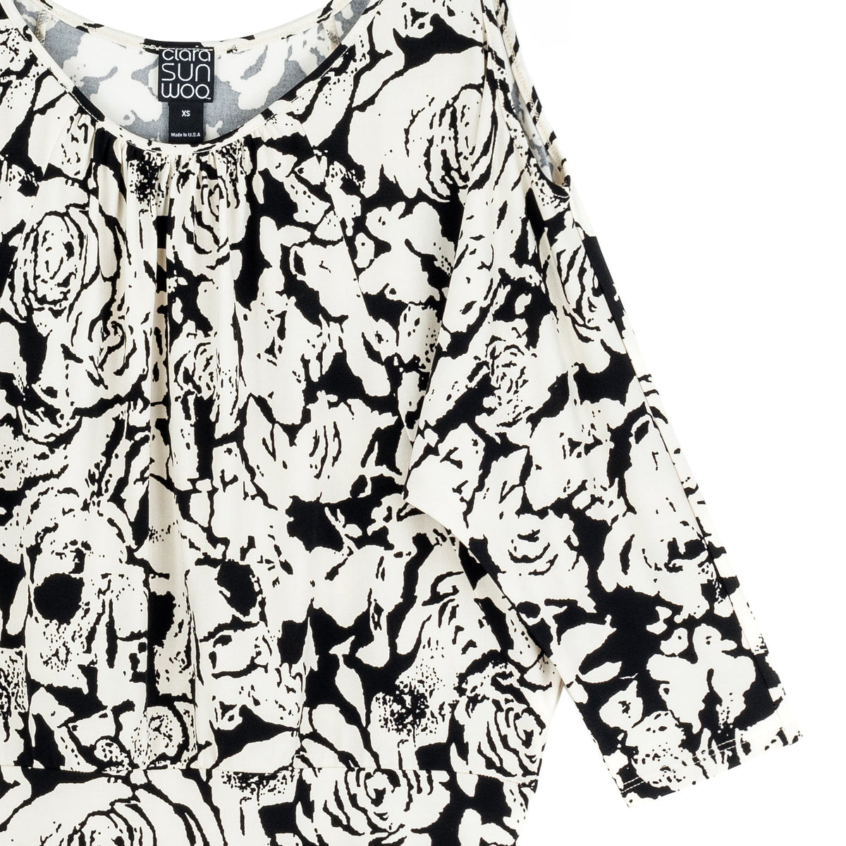 Open Shoulder Blouson Waist Top - Abstract Rose - Final Sale | Clara Sunwoo