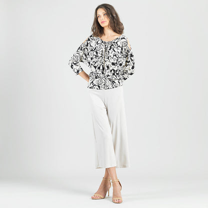 Open Shoulder Blouson Waist Top - Abstract Rose - Final Sale | Clara Sunwoo