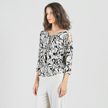 Open Shoulder Blouson Waist Top - Abstract Rose - Final Sale | Clara Sunwoo