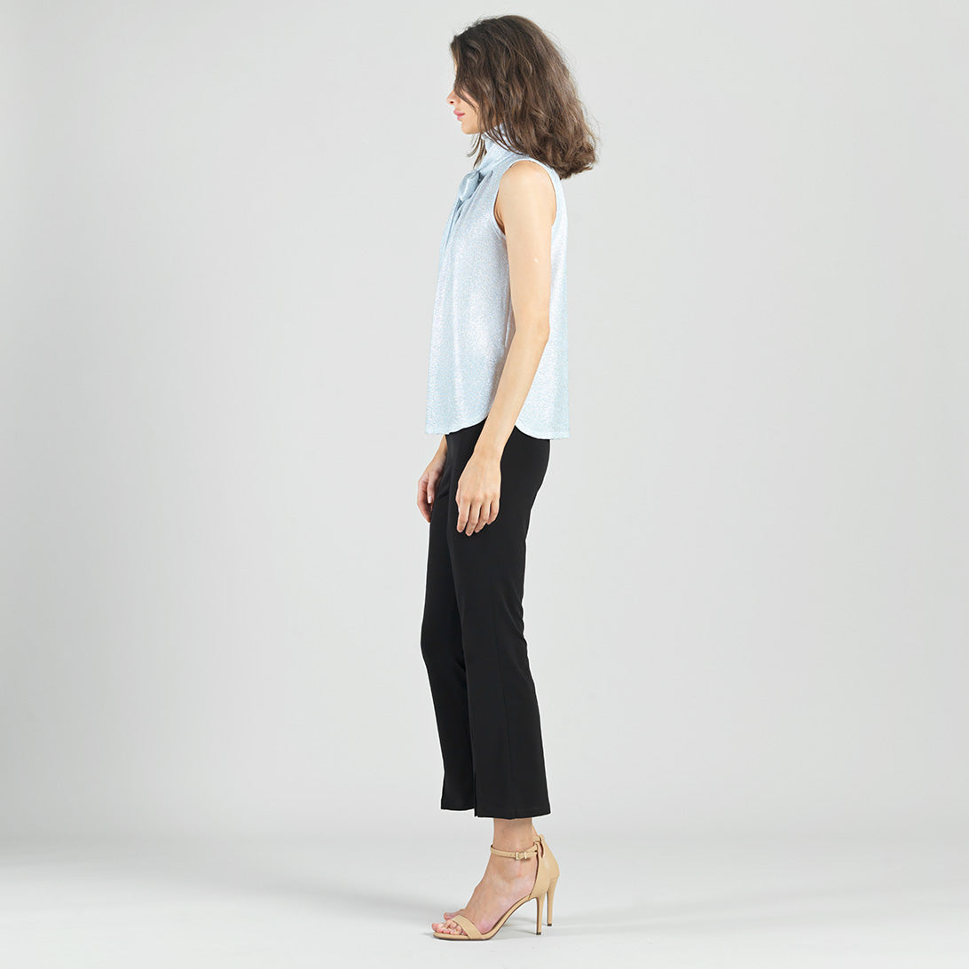 Glitter Foil - Mock Neck-Tie Detail Top - Silver - Final Sale! | Clara Sunwoo
