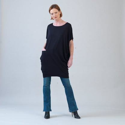 Rayon-Ponte Knit - Architectural Pocket Tunic - Black - Final Sale! | Clara Sunwoo