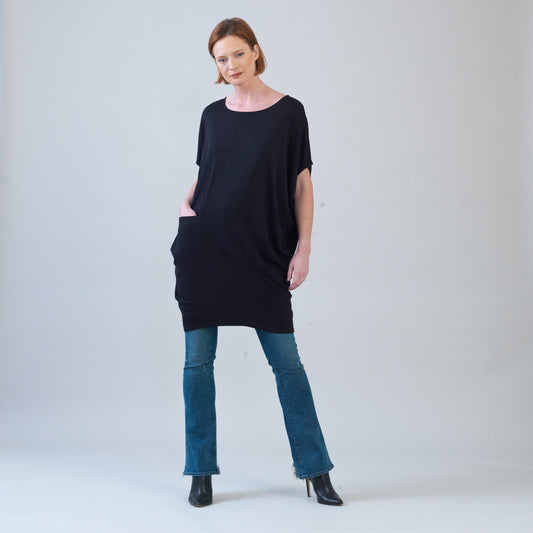 Rayon-Ponte Knit - Architectural Pocket Tunic - Black - Final Sale! | Clara Sunwoo