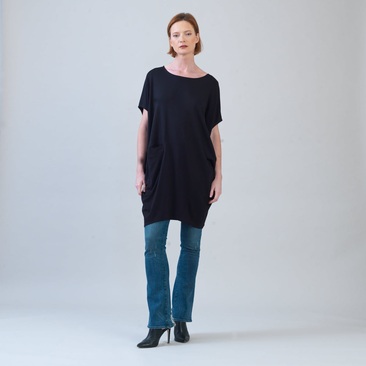 Rayon-Ponte Knit - Architectural Pocket Tunic - Black - Final Sale! | Clara Sunwoo