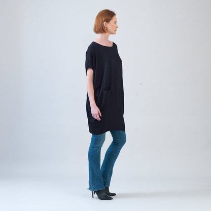 Rayon-Ponte Knit - Architectural Pocket Tunic - Black - Final Sale! | Clara Sunwoo