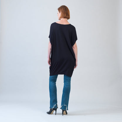 Rayon-Ponte Knit - Architectural Pocket Tunic - Black - Final Sale! | Clara Sunwoo