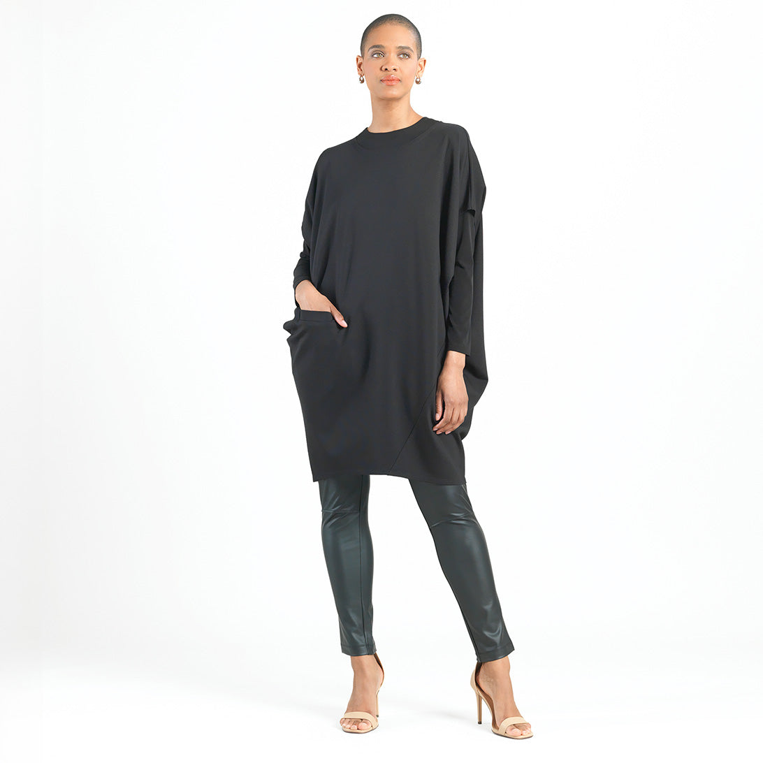 Rayon-Ponte Knit - Architectural Pocket Tunic - Black - Final Sale! | Clara Sunwoo
