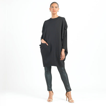 Rayon-Ponte Knit - Architectural Pocket Tunic - Black - Final Sale! | Clara Sunwoo