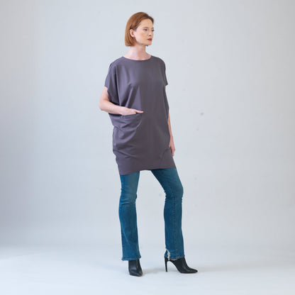 Rayon-Ponte Knit - Architectural Pocket Tunic - Mocha - Final Sale! | Clara Sunwoo