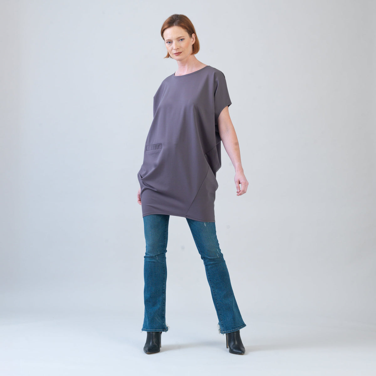 Rayon-Ponte Knit - Architectural Pocket Tunic - Mocha - Final Sale! | Clara Sunwoo