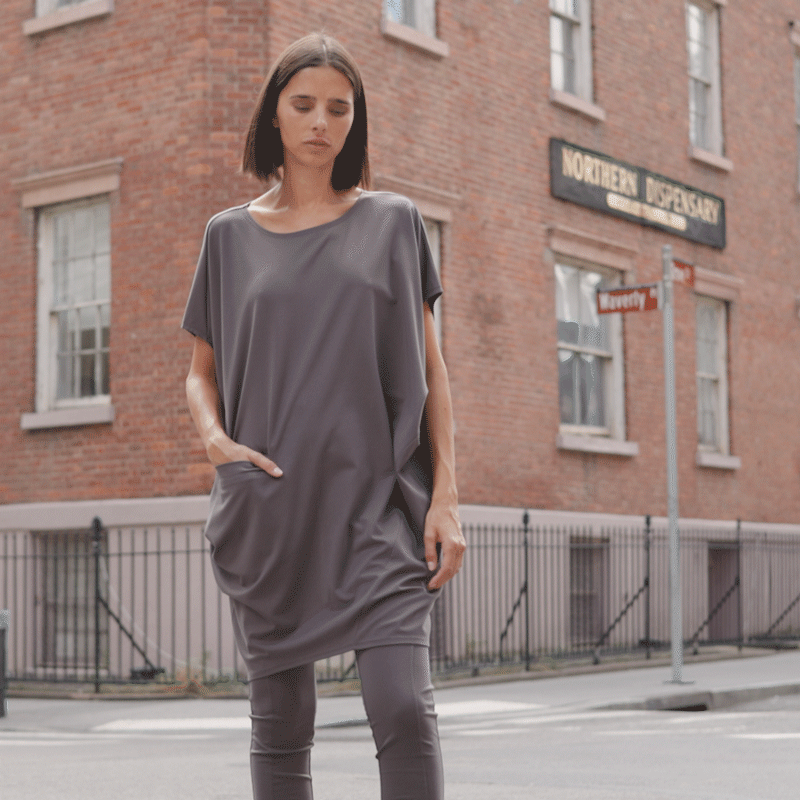 Rayon-Ponte Knit - Architectural Pocket Tunic - Mocha - Final Sale! | Clara Sunwoo
