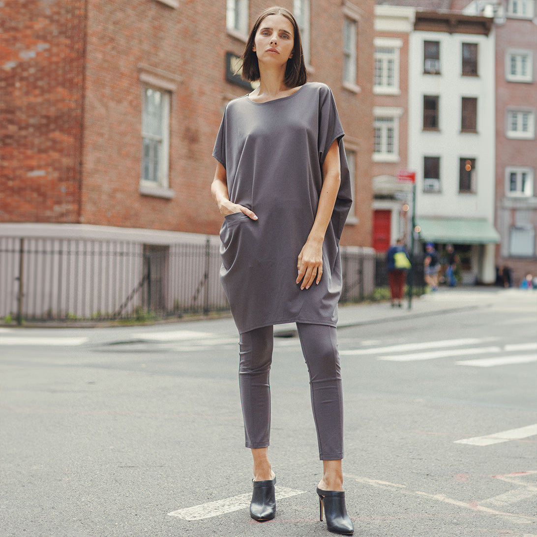 Rayon-Ponte Knit - Architectural Pocket Tunic - Mocha - Final Sale! | Clara Sunwoo