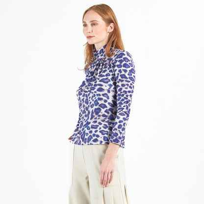 Foil Knit - Mock Neck Pleated Detail Top - Plum Cheetah - Final Sale | Clara Sunwoo