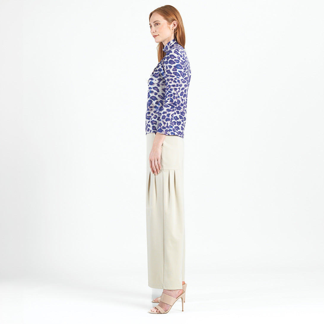 Foil Knit - Mock Neck Pleated Detail Top - Plum Cheetah - Final Sale | Clara Sunwoo