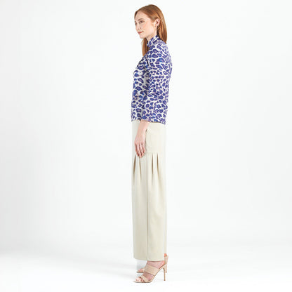 Foil Knit - Mock Neck Pleated Detail Top - Plum Cheetah - Final Sale | Clara Sunwoo