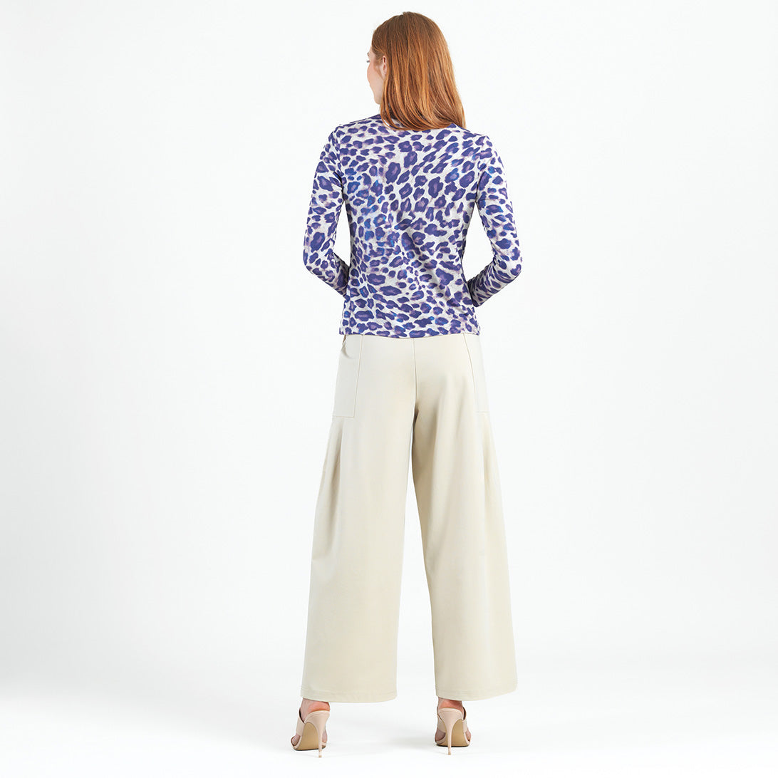 Foil Knit - Mock Neck Pleated Detail Top - Plum Cheetah - Final Sale | Clara Sunwoo