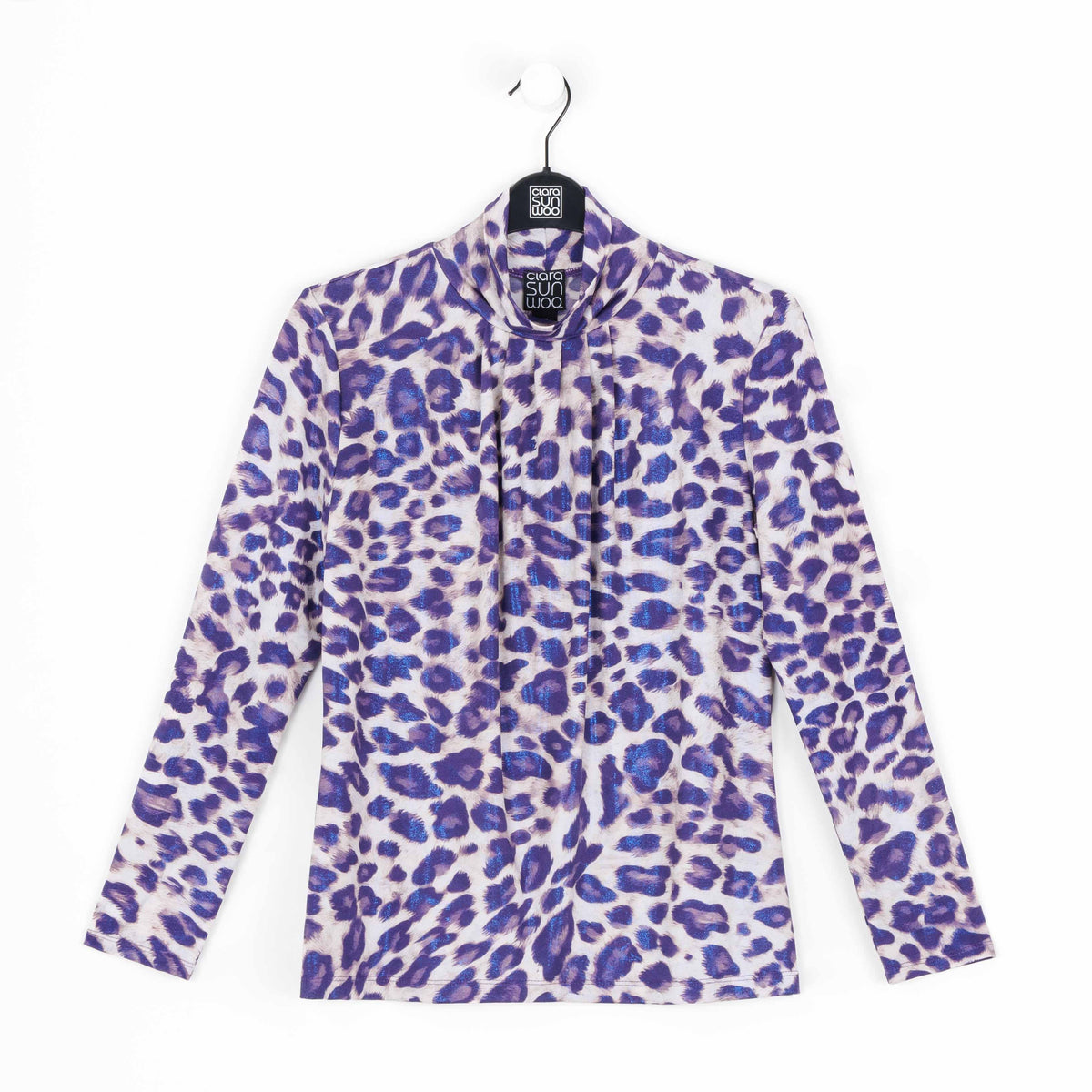 Foil Knit - Mock Neck Pleated Detail Top - Plum Cheetah - Final Sale | Clara Sunwoo